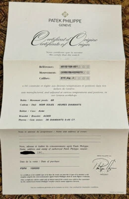Patek Philippe Certificate Of Origin Twenty-4 Guarantee. Ref 4910/10A. Authentic - Image 1 of 4