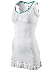 Womens Nike Tennis Dress London Beat the Heat ! Pleated Ruffle White Large - Picture 1 of 5