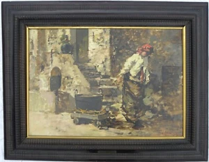 Vincenzo IROLLI (Napoli 1860-1949) Giovane popolana con carretto OLIO cm 50x70 - Bild 1 von 12