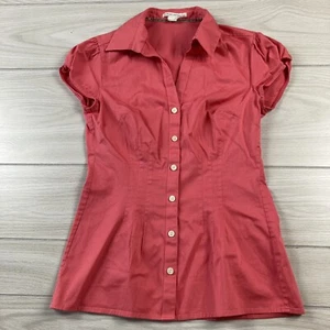Banana Republic Blouse Sz 4 Peach Bright Top Button Fitted Poplin Stretch Collar - Picture 1 of 9