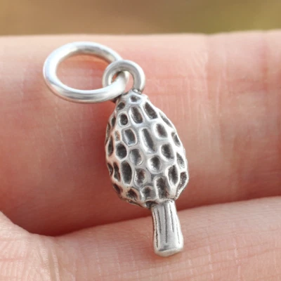 925 Sterling Silver Morel Mushroom Pendant Charm Fungi Nature Morchella Forest - Image 1 of 4
