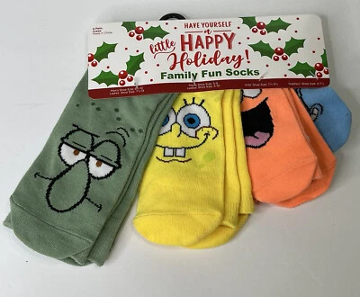 Calcetines Nickelodeon Family Fun Bob Esponja 4 Pares Calcetines Crew Hombres Mujeres Niños Foto 1 de 4