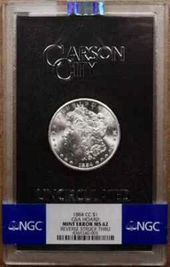 1884-CC GSA Hard pack Morgan Dollar RARE Mint Error, NGC MS62, Struck Through - Picture 1 of 7