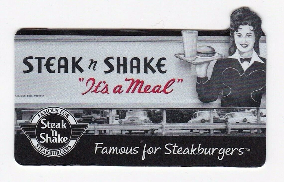 Tarjeta de regalo Steak N Shake Old Time Waitress Car-Hop "It's a Meal" troquelada 2013 Foto 1 de 1