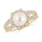 ANGARA Freshwater Pearl and Diamond Ring with Floral Halo for Women in 14K Gold