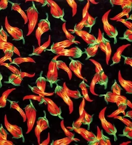 Chili Peppers Red Black Spicy Cotton Quilting Fabric David Textiles 1 yard - Picture 1 of 6