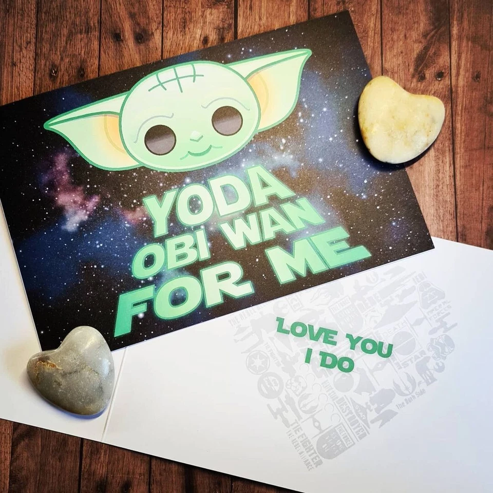 Star Wars Baby Yoda Obi One - Tarjeta de felicitación de diseño original  Foto 1 de 1