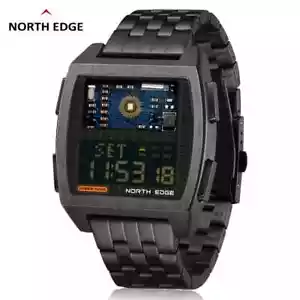 North Edge Cyber Tank Retro Digital Watch (Industrial, Metal, Waterproof 50M) - Picture 1 of 7