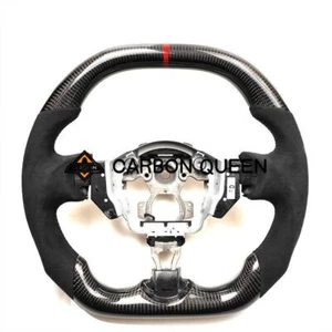 REAL CARBON FIBER Steering Wheel FOR NISSAN 370Z Z34 FLAT TOP W/ BLACK LEATHER - Picture 1 of 8