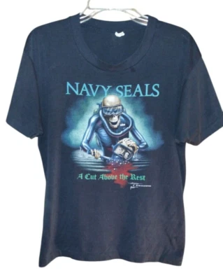 VINTAGE USN US NAVY SEALS "A CUT ABOVE THE REST" TEE SHIRT 1988 Single Stitch L - Image 1 of 4