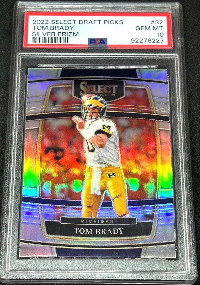 🔥Tom Brady 2022 Panini Select Draft Picks Silver Prizm #32 Michigan PSA 10🔥 - Image 1 of 2