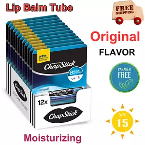 (12-Pack) ChapStick Moisturizer Original Lip Balm SPF15 Skin Protectant 0.15oz - Picture 1 of 13