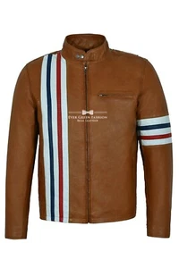 Herren hellbraune Lederjacke AMERICAN Biker Style Streifen ECHTLEDER EASY RIDER - Bild 1 von 8