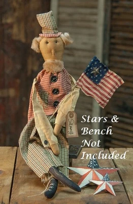 NEW PRIMITIVE UNCLE SAM DOLL Cloth with Flag 22.5"Hx4"Wx2.5"D Rustic Patriotic - Image 1 of 2