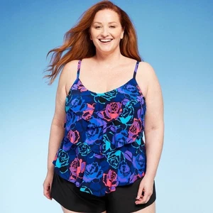 Womens UPF 50 Tiered Tankini Top - Aqua Green® Multi Floral Print 2X - Picture 1 of 1