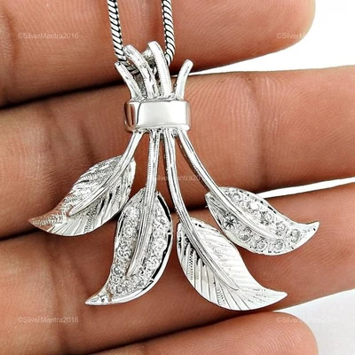 Dicembre Zircone Cubico Pietra 925 Massiccio Foglia Argento Moglie Nozze Pendant - Immagine 1 di 4