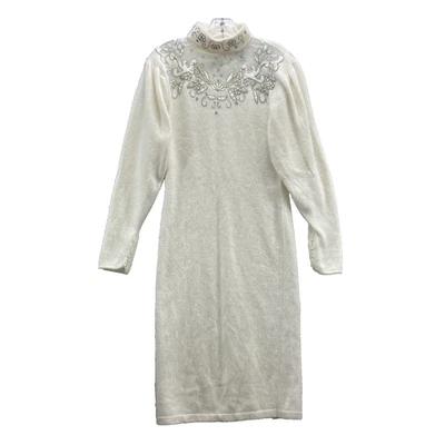 复古 Michelle Stuart Collections Lamsbwool 安哥拉丝绸连衣裙小号亮片串珠 — 第 1/4 张图片