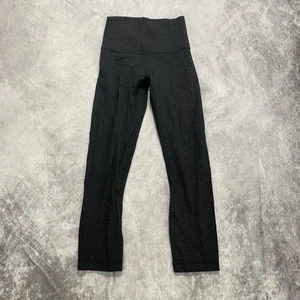 Lululemon Youth Girls Size 7/8 Athletic Leggings BLACK Stretch Pattern Kids - Picture 1 of 4