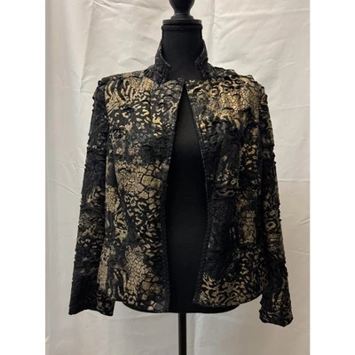 Womens Chicos Open Front Jacket Size 1 Animal Print Textured Distressed Abstract - Image 1 of 4