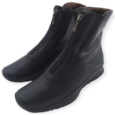Botas de tornozelo femininas Aquatalia com zíper frontal tamanho 6 couro preto à prova de intempéries Itália - Imagem 1 de 4