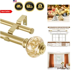 Double Curtain Rods Extendable 72 to 144 Inches Gold Finials Metal Drapery Rods - Picture 1 of 10