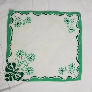 Vintage Green Daisy White Center Handkerchief Large Corner Daisy Dresser - Picture 1 of 3