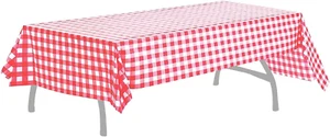 Pcs of 2 Red & White Premium Plastic Checkered Flag Tablecloths Picnic Table Cov - Picture 1 of 3