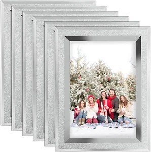 JMIATRY 6X4 Picture Frames Set of 6, Silver Sparkle Glass Photo Frames, Glass Ph - Picture 1 of 12