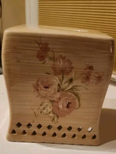 Laura Ashley Lifestyles Bathroom Pink Rose Print Ceramic Tissue Box Cover VTG - Picture 1 of 9