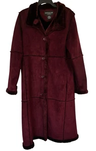 Centigrade Oberbekleidung Damen Gr. M Kunst-Wildleder und Fell langer warmer Mantel tief weinrot - Bild 1 von 9