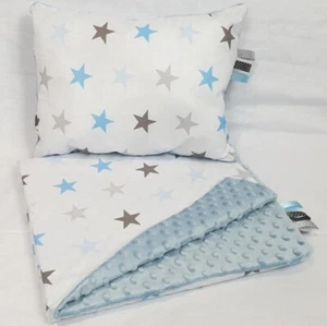 2 pc blanket set large for cot/ pram grey blue stars dimple cotton soft 75x100cm - Picture 1 of 1