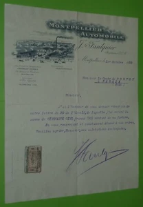 FACTURE 1909 EN-TETE MONTPELLIER AUTOMOBILE J. FAULQUIER AUTO CYCLES MOTOCYCLES - Imagen 1 de 1