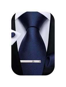 Solid Color Silk Necktie Set with Pocket Square & Cufflinks for Men Wedding - Picture 1 of 5