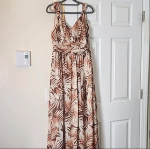 Tropical Print Sheer Maxi Dress for Women Vacation Outfit for Ladies Brown US S - Picture 1 of 12