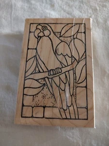 Wood Mounted Rubber Stamp Unbranded Parrot 3 3/4" x 5 3/4" - Picture 1 of 2