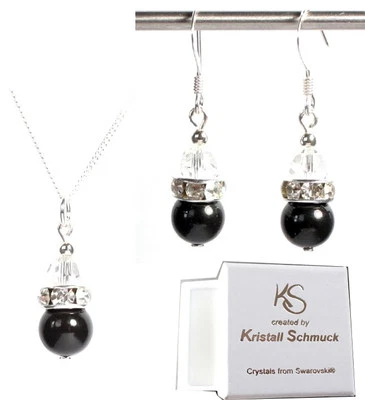Silber Schmuck-Set mit Swarovski® Kristallen Perlen Schwarz Crystal - Bild 1 von 3