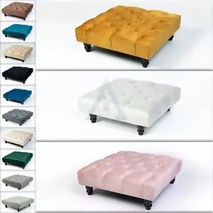 Upholstered Footstool Pouffe Seat Chesterfield Foot Stools 3 Sizes & 13 Colours - Picture 1 of 128
