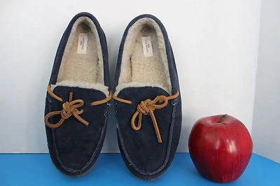 MOCASINES Lands End para adolescentes jóvenes ~ talla 2 M ~ gamuza azul marino ~ forrados de sherpa Foto 1 de 4