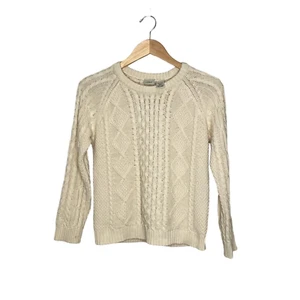 L.L. Bean Youth Cable Crew Neck Sweater Cream size M 10/12 - Picture 1 of 5