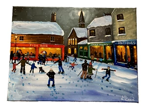The Town Square signed oil painting on canvas - Picture 1 of 5