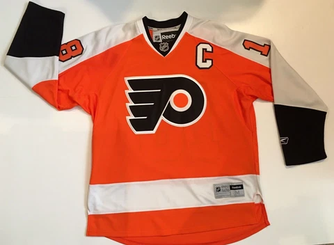 Mens Mike Richards NHL Phila Flyers Reebok Premier Jersey White/Orange/Blk  Sz M Cover