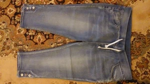 Vintage jeansblau Caprihose helle Waschung neu Metallknopfdetail 2XL (kleiner!) - Bild 1 von 5
