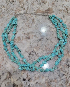 Vintage 3 Strand Turquoise Nugget Necklace 20 inch - Picture 1 of 8