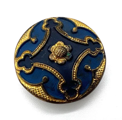 Vintage Hand painted brass decorative brass button ~ 7/8" ~D1 - Image 1 of 4