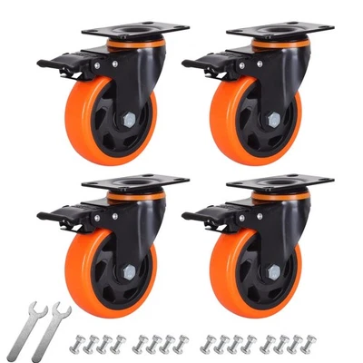 4" Casters Set of 4, Heavy Duty Casters with Brake, Safety Dual Locking caste... - Image 1 of 4