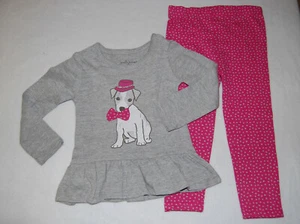 Girls GRAY L/S SHIRT Ruffle JACK RUSSEL DOG HAT BOW Pink Heart Leggings XS 4-5 - Picture 1 of 1