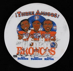 1987-92 Three Amigos Denver Broncos 3" Pinback Button - Picture 1 of 1