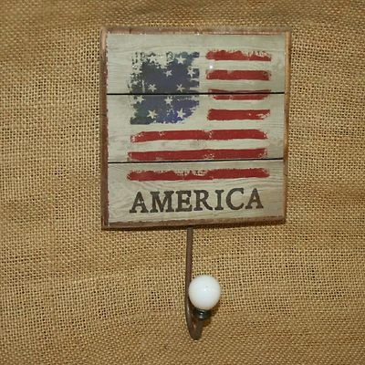 Letrero de pared América gancho colgante patriótico rústico bandera americana decoración del hogar Foto 1 de 3