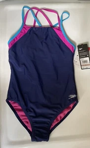Speedo Girls Swimsuit No Wedgie Team Pink Blue One Piece Size 12 NEW - Picture 1 of 5
