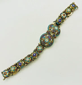 Fine Antique Signed Russian Cloisonne Enamel Sterling Silver 23” Belt - Picture 1 of 10